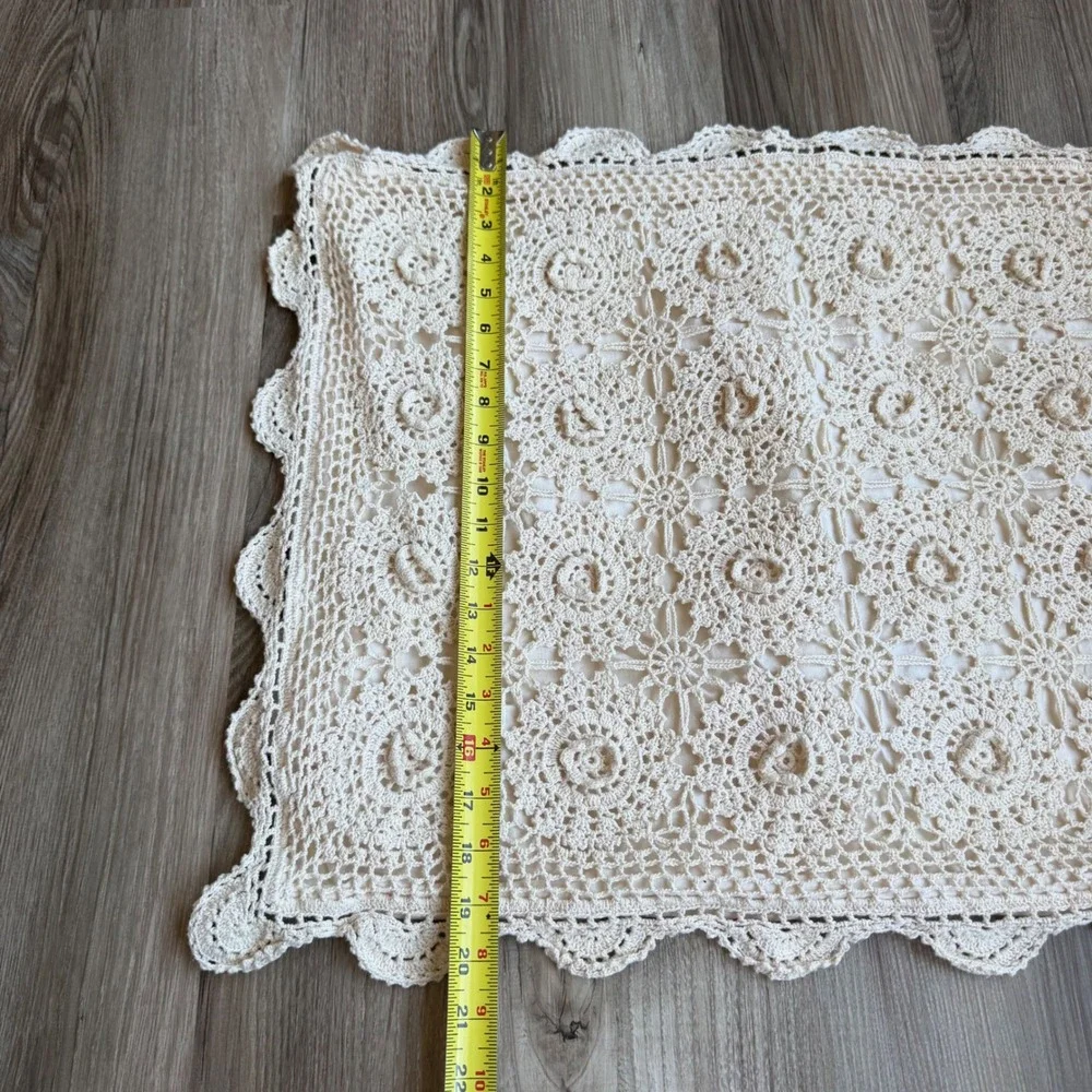 Vintage Ivory Crochet Lace Pillow Sham Scalloped‎ Floral Medallion Cottagecore